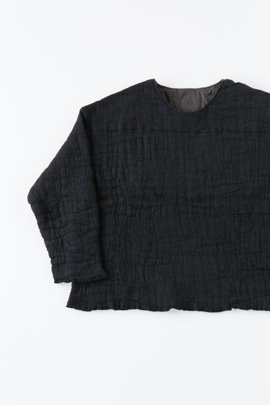 6重ガーゼ プルオーバー 黒