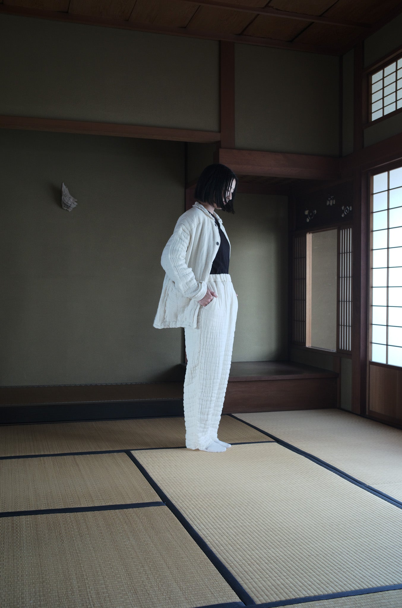 6重ガーゼ イージーパンツ 生成り