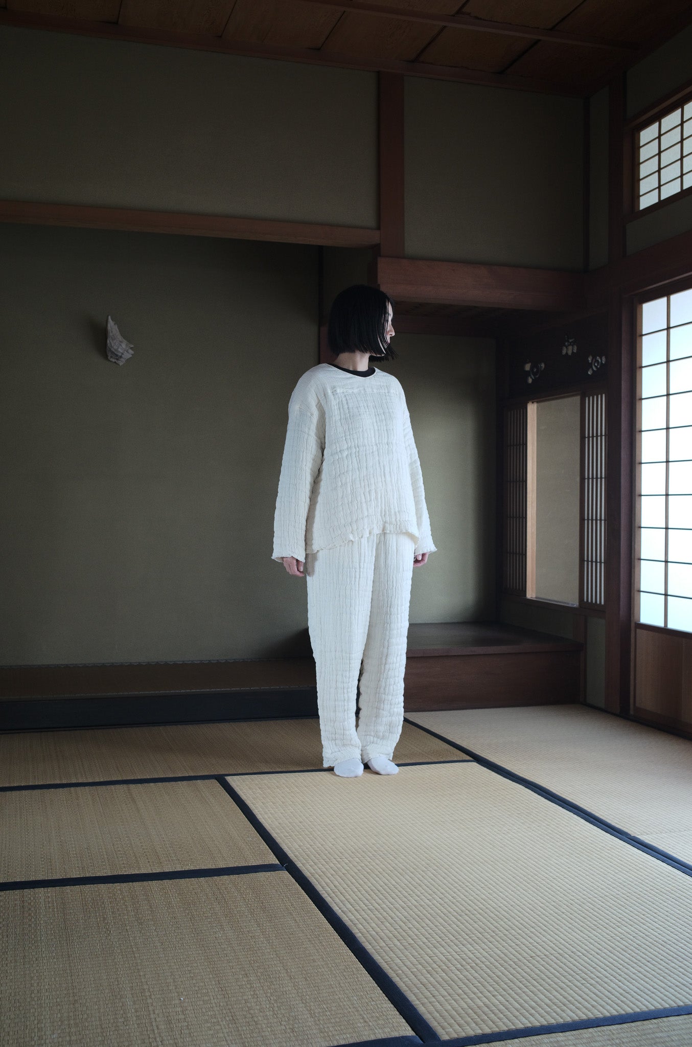 6重ガーゼ プルオーバー 生成り