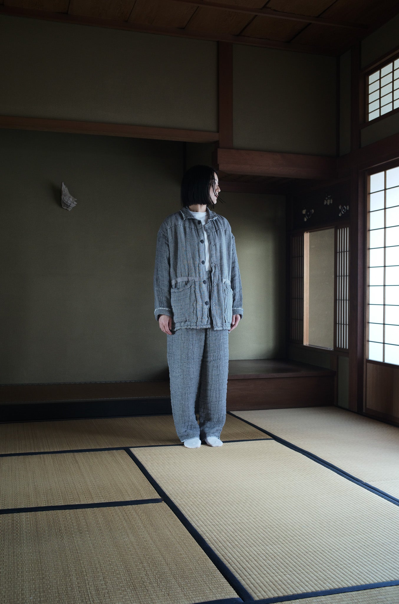 6重ガーゼ ジャケット 灰色