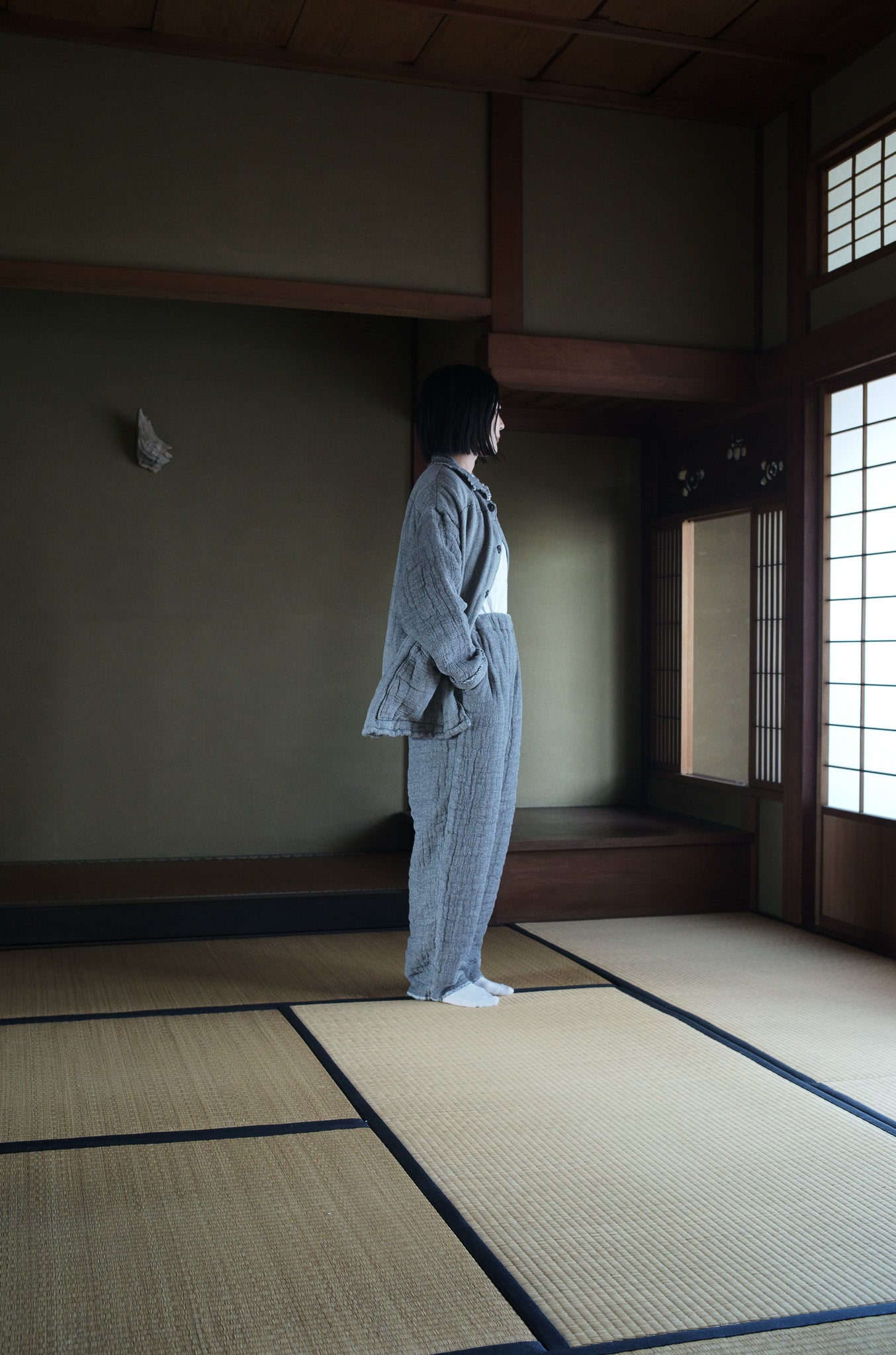 6重ガーゼ ジャケット 灰色