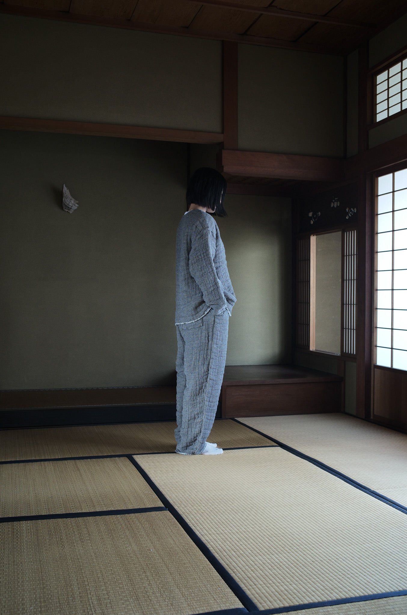 6重ガーゼ プルオーバー 灰色