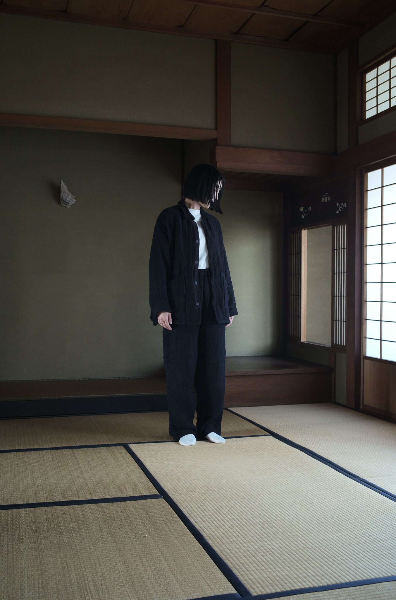 6重ガーゼ ジャケット 黒