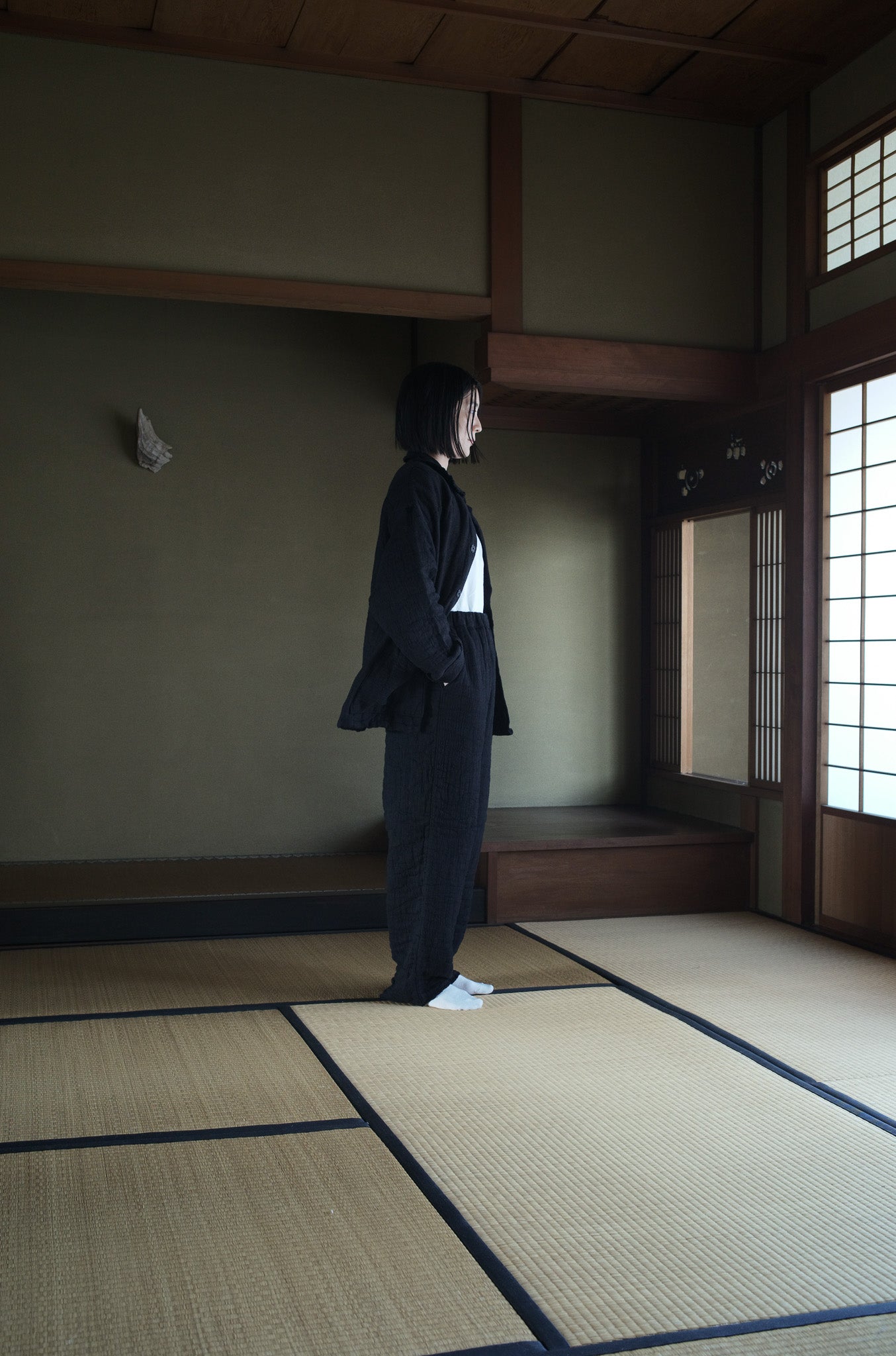 6重ガーゼ ジャケット 黒