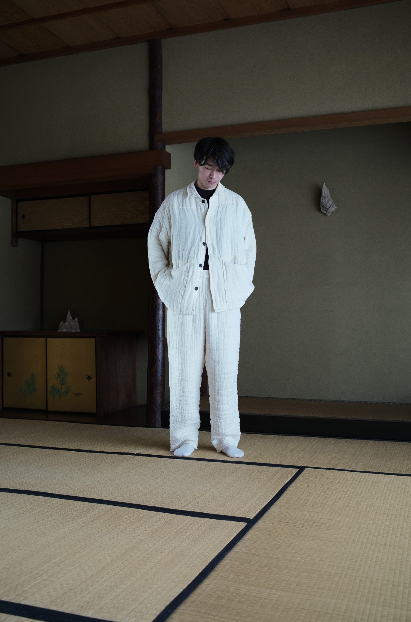 6重ガーゼ ジャケット 生成り