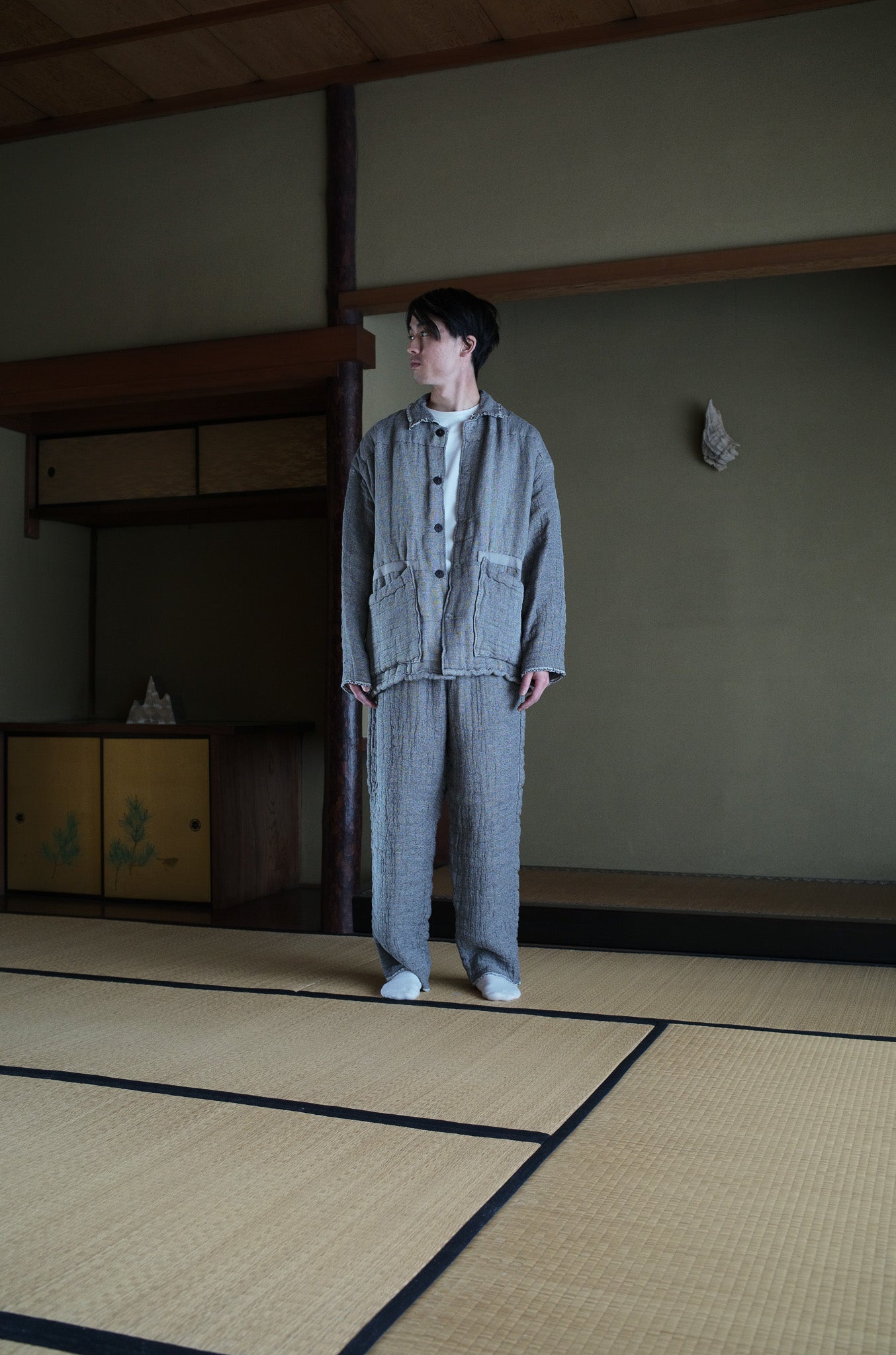 6重ガーゼ ジャケット 灰色