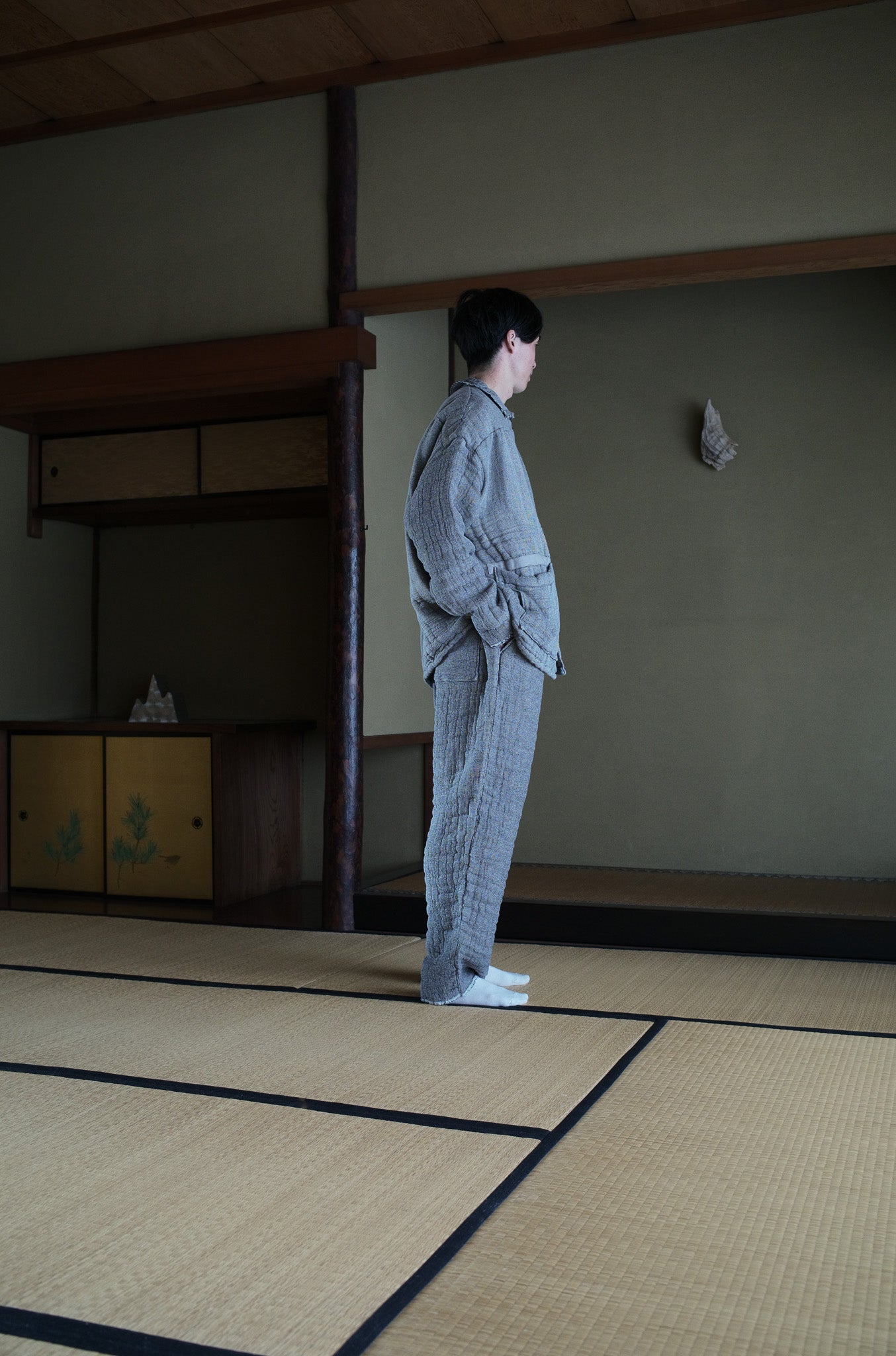 6重ガーゼ ジャケット 灰色