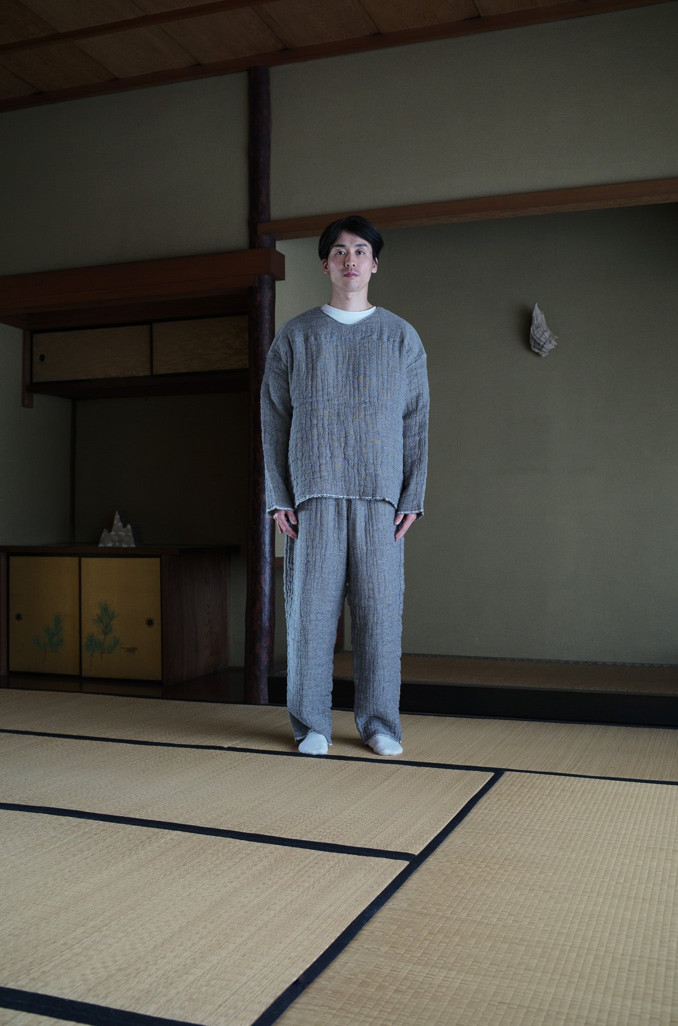 6重ガーゼ プルオーバー 灰色