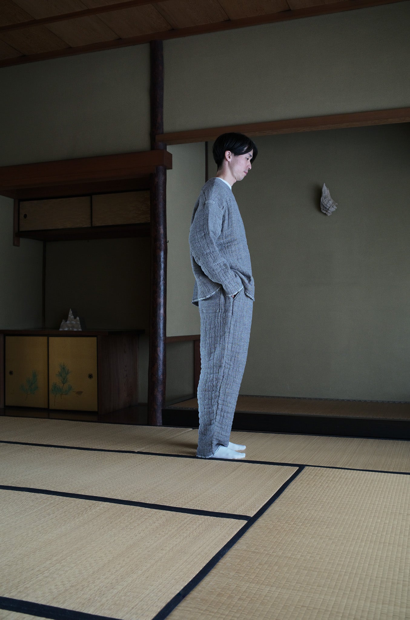 6重ガーゼ プルオーバー 灰色