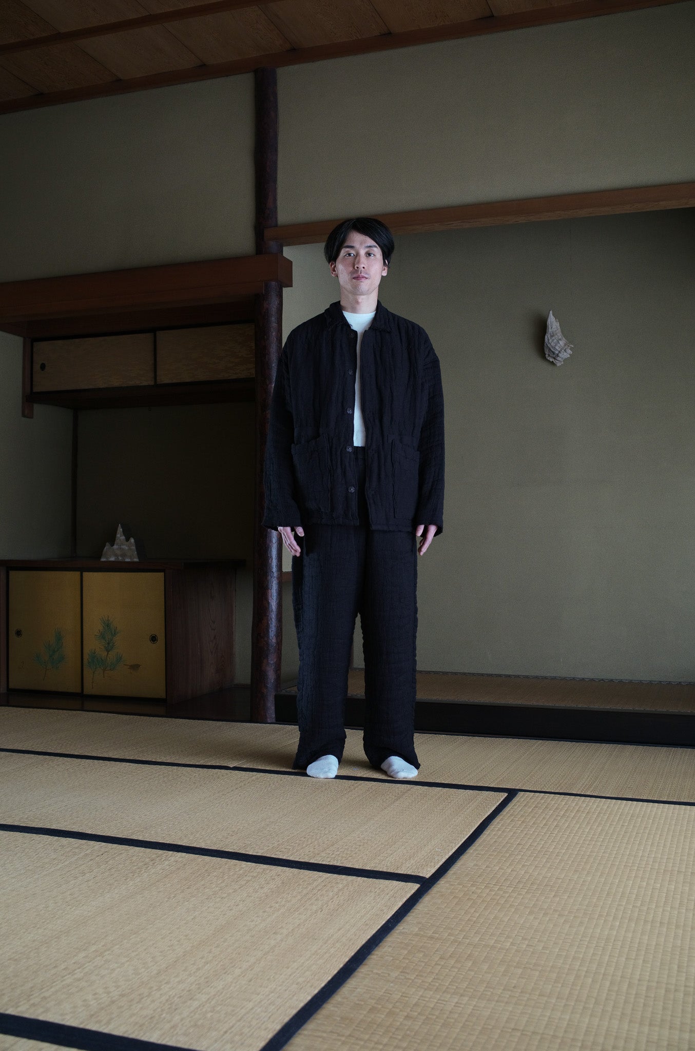 6重ガーゼ ジャケット 黒