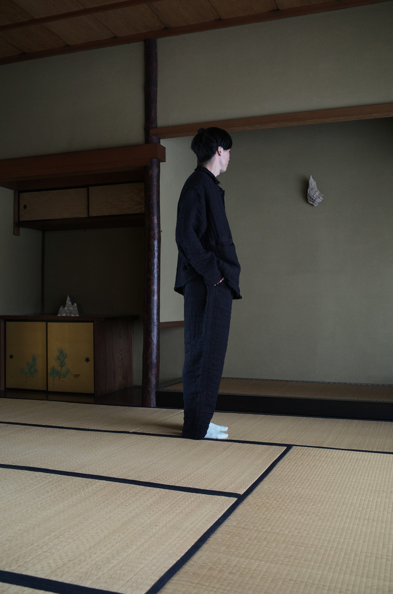 6重ガーゼ ジャケット 黒