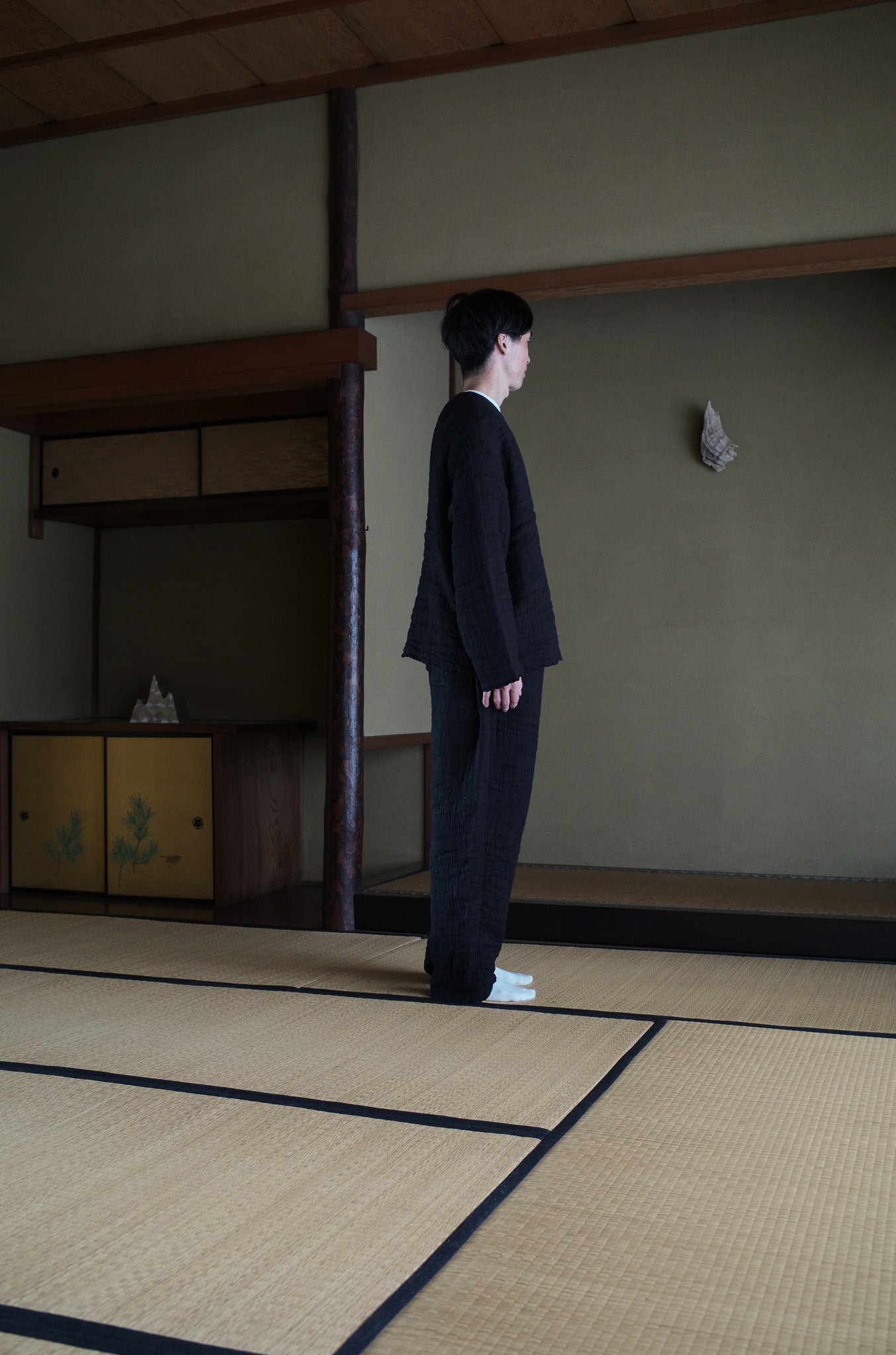 6重ガーゼ プルオーバー 黒